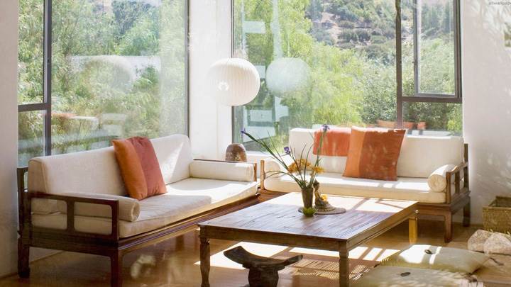 Wooden Floor And White Background in Guest Room